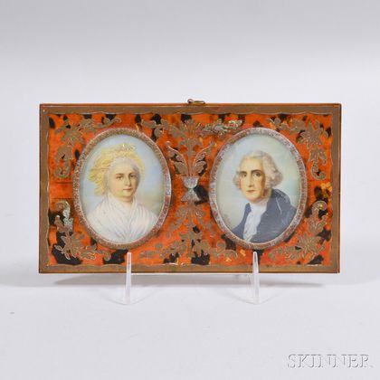 Framed George and Martha Washington Portrait Miniatures