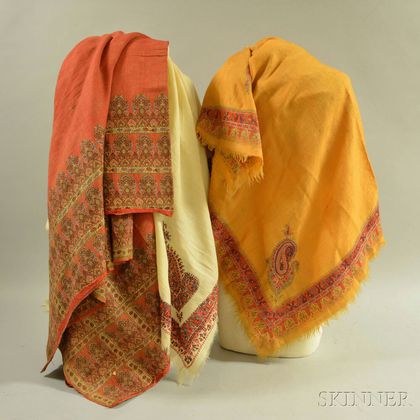 Two Kashmir Embroidered Shawls and a European Square Shawl