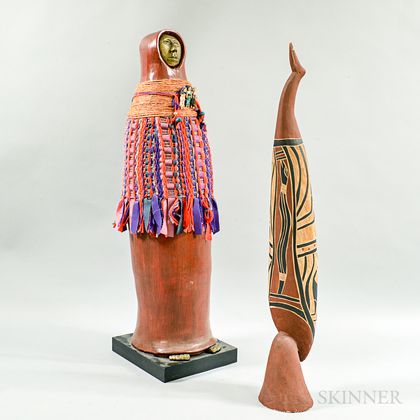 Contemporary Zuni Carved and Painted Water Maiden and a Bird