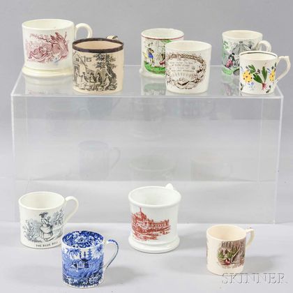 Ten Transfer-decorated Ceramic Children's Mugs