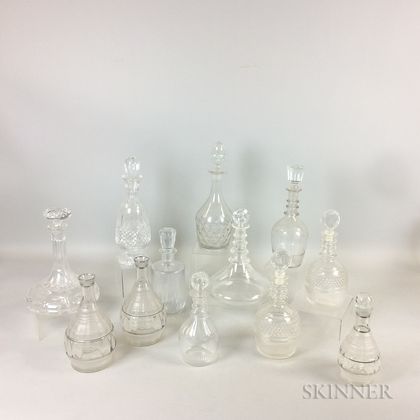 Twelve Colorless Glass Decanters