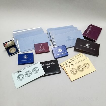 Group of Mint, Proof, and Commemorative Sets and Twelve First Day Covers with Sterling Silver Rounds