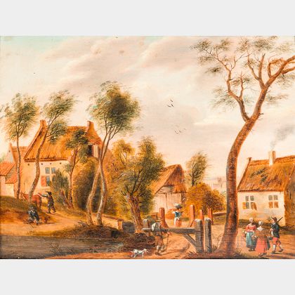 Dutch School, 17th Century Style Village Scene with Figures
