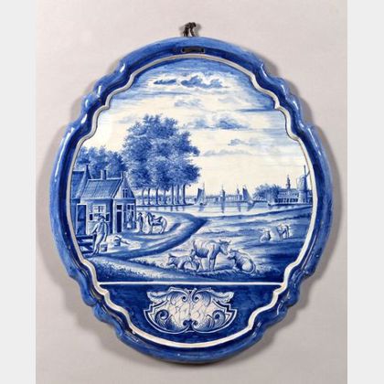 Harlequin Pair of Delft Tin Glazed Earthenware Blue and White Wall Plaques