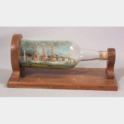 Wharf Scene Ship in a Bottle