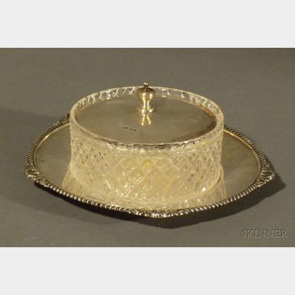 Edward VII Silver and Cut Glass Butter Dish and Under Plate