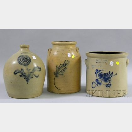 Three Cobalt Decorated Stoneware Items