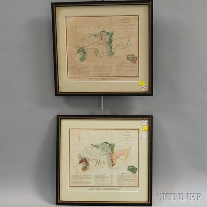 Two Framed Hand-colored Charts of Cedar Key, Florida