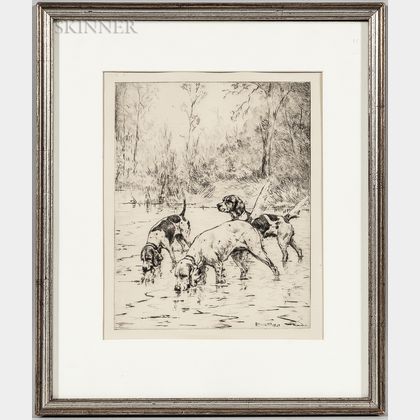 Percival Leonard Rosseau (American, 1859-937) Hunting Dogs in Stream