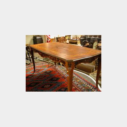 Louis XV/XVI Fruitwood Marquetry Inlaid Tulipwood Dining Table, 
