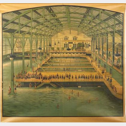 Early 20th Century Lithograph Interior View of the Sutro Baths