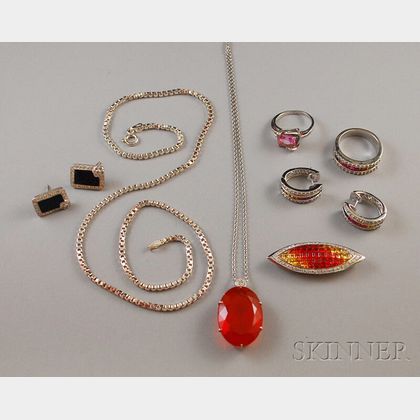 Small Group of White Gold and Colored Gemstone Jewelry