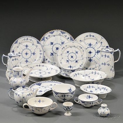 Assembled Royal Copenhagen Blue Flute Pattern Porcelain Tableware