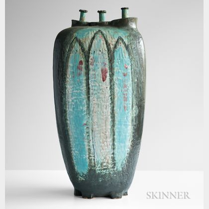 Lyle N. Perkins Monumental Three-neck Pottery Vase 