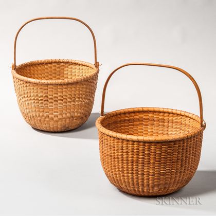 Two Large Round Swing-handle Nantucket Baskets