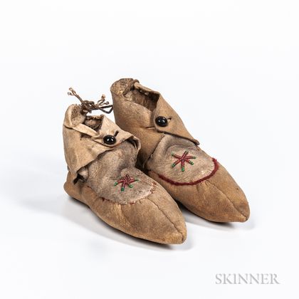 Pair of Apache Child's Hide Moccasins