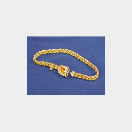 14kt Gold Rope Chain Bracelet with Diamond Buckle. 