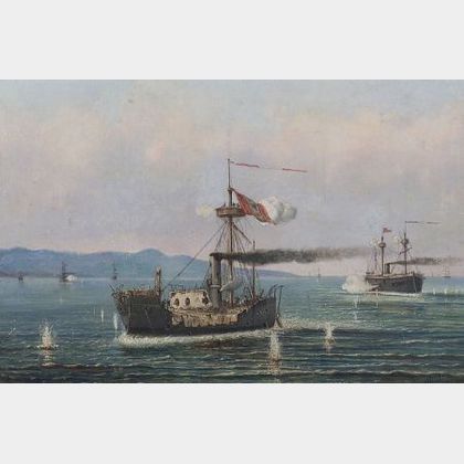 Continental School, 19th Century Naval Battle Between Peru and Chile c. 1871.