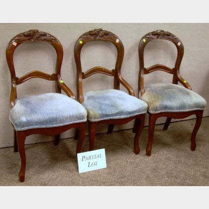 Set of Six Victorian Upholstered Carved Walnut Parlor Side Chairs. 