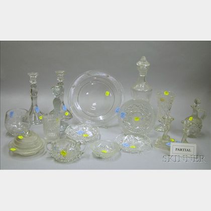 Large Lot of Assorted Colorless Pressed and Cut Glass Tableware and Items. 