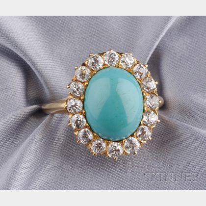 Antique 18kt Gold, Turquoise, and Diamond Ring