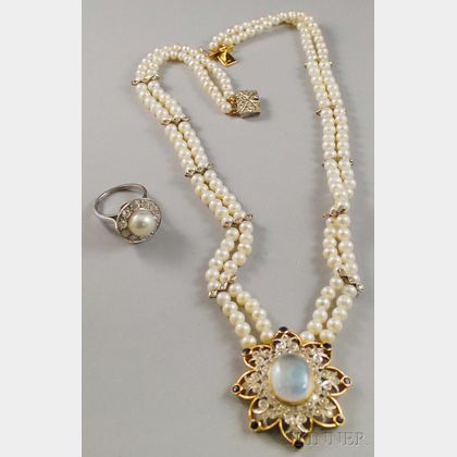 Two Pearl and Diamond Jewelry Items