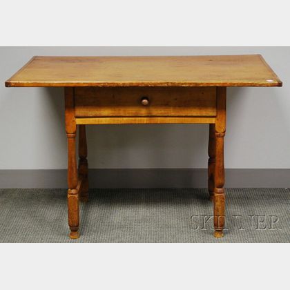 Pine Breadboard-top Maple Tavern Table with Long Drawer