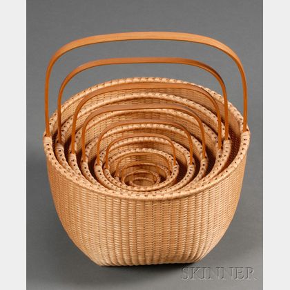 Set of Nine Contemporary Nesting Shaker-style Kitten Head-form Baskets
