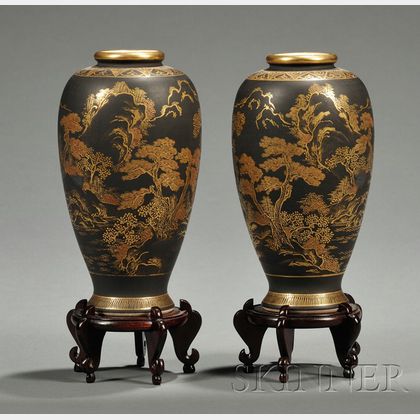 Pair of Black Satsuma Vases