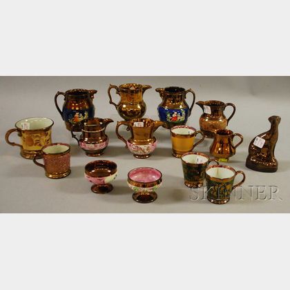 Fifteen Pieces of English Copper Lustreware