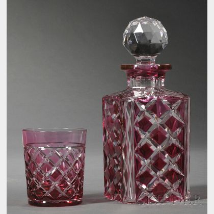 Bohemian Cut Glass Decanter and Eleven Tumblers