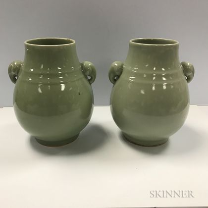 Pair of Celadon Hu Vases