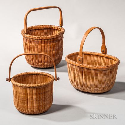 Three Swing-handle Nantucket Baskets