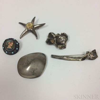 Five Silver Brooches