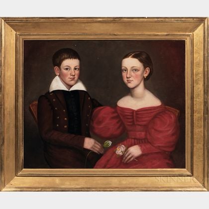 American School, Early 19th Century Portrait of a Sister and Brother