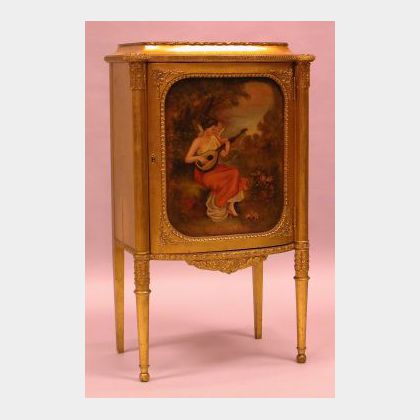 Louis XVI Style Paint-Decorated Giltwood Music Cabinet. 