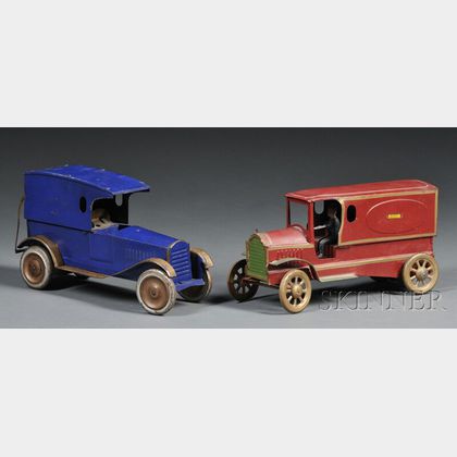 Pressed Steel "Police Patrol" Toy Automobile and Delivery Van