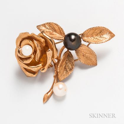 14kt Gold and Pearl Floral Brooch
