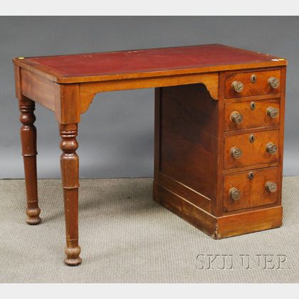Late Empire Mahogany and Mahogany Veneer Flat-top Desk with Leather-inset Top
