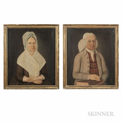 John Brewster, Jr. (Connecticut/Maine, 1766-1854),Pair of Portraits of Deacon Benjamin Titcomb (1726-1798) and his wife Anne Pearson T