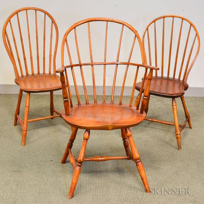 Sack-back Windsor and Two Bamboo-turned Bow-back Windsor Side Chairs. Estimate $300-500