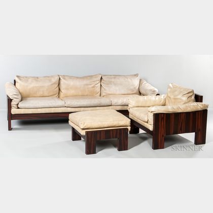 Milo Baughman for Thayer Coggin Rosewood Veneer Sofa Chair and Ottoman