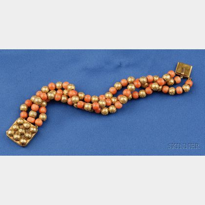 Antique 14kt Gold and Coral Bracelet