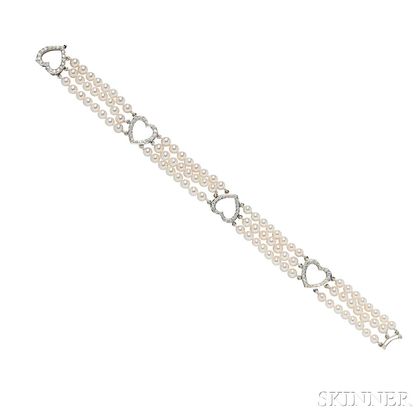 Platinum, Diamond, and Cultured Pearl Bracelet, Tiffany & Co.