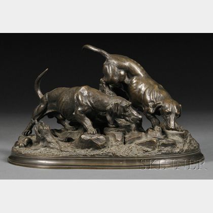 Jules Moigniez (French, 1835-1894) Bronze Figure of Two Hounds on a Scent