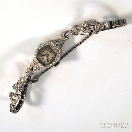 Lady's Croton Platinum and Diamond Bracelet Wristwatch