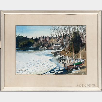 L. Gerard Paine (American, b. 1905) Cove in Winter, Bucks Harbor, Maine