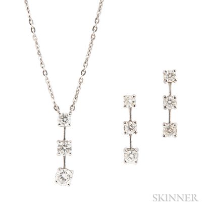 Platinum and Diamond Pendant Necklace and Earrings