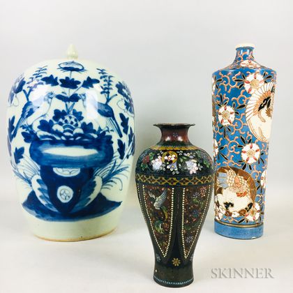 Two Ceramic Items and a Cloisonne Vase