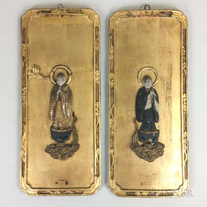 Pair of Gold-lacquered Wood Panels